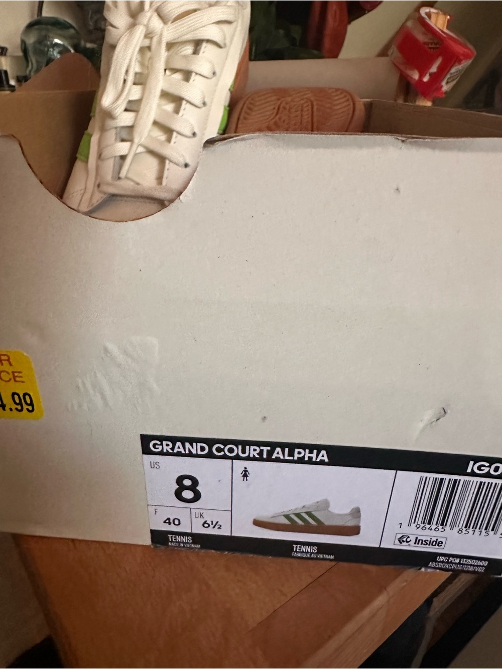 adidas Grand Court Alpha White Sneakers with Green Stripes and Gum Sole